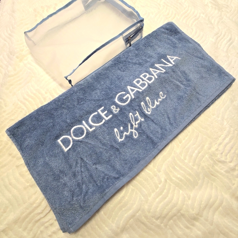DOLCE & GABBANA Beach Towel. Light Blue. Size 25" x 53"